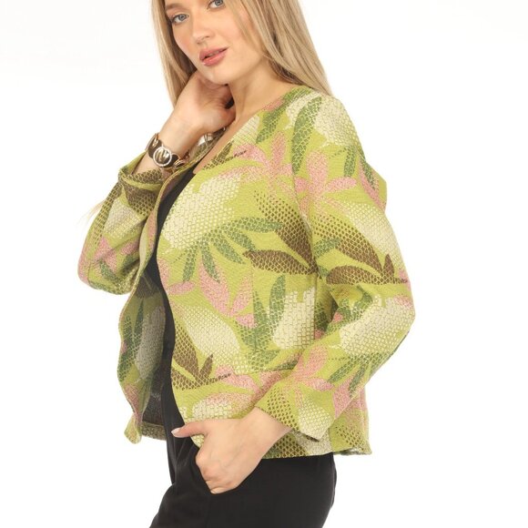 Lime Textured Leaf Print Blazer - Picture 5 of 5